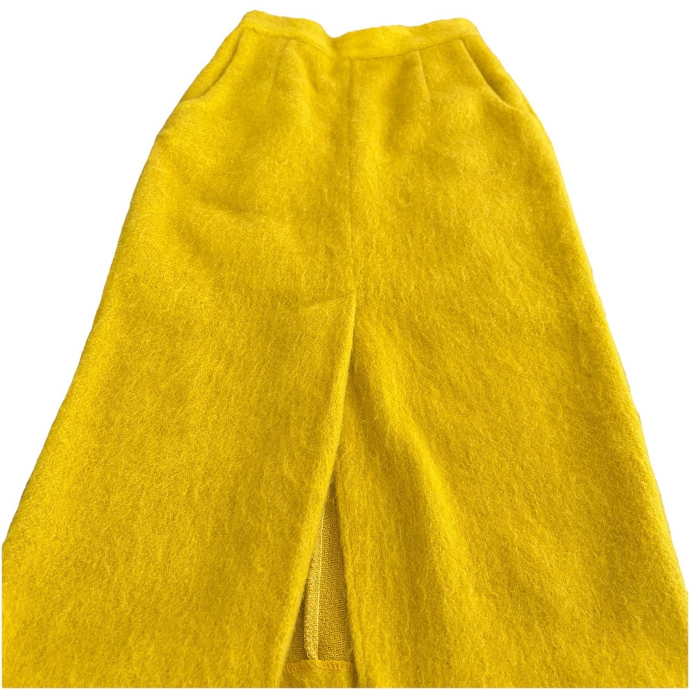 Korean Style Yellow Fuzzy Mohair Skirt Size XS Midi Pencil Skirt Pocket - Picture 2 of 9